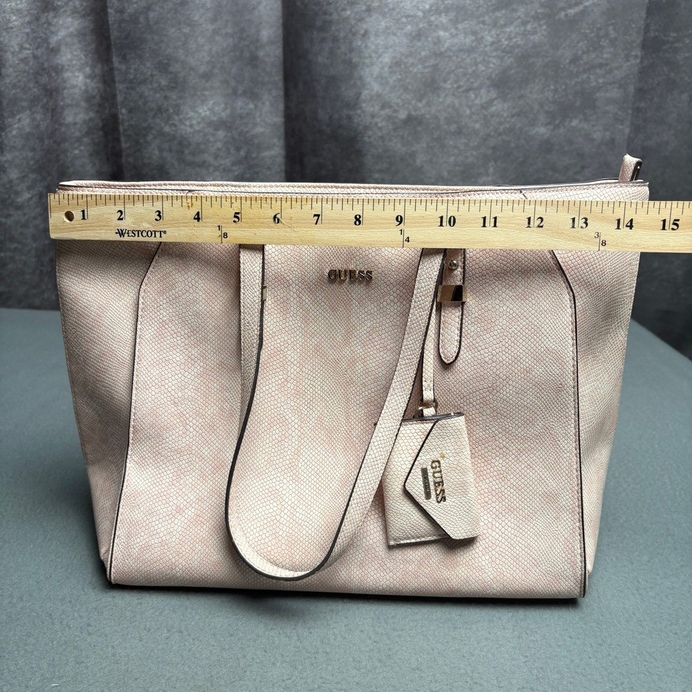 Guess Pink Snakeskin Embossed Tote Bag Zip Top Shoulder Handbag with Charm - Picture 6 of 16